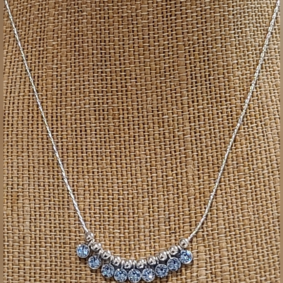 I AM SILVER PLATED CRYSTALS BY SWAROVSKI DANGLE BLUE ADJUSTABLE NECKLACE - Picture 2 of 16